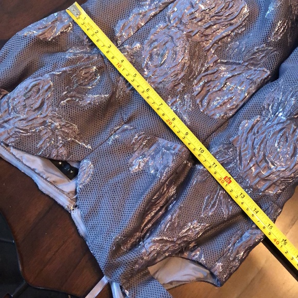 Aidan Mattox Gunmetal Off The Shoulder Silver Floral Detail-Soft Mesh Lined Gown - Picture 11 of 14